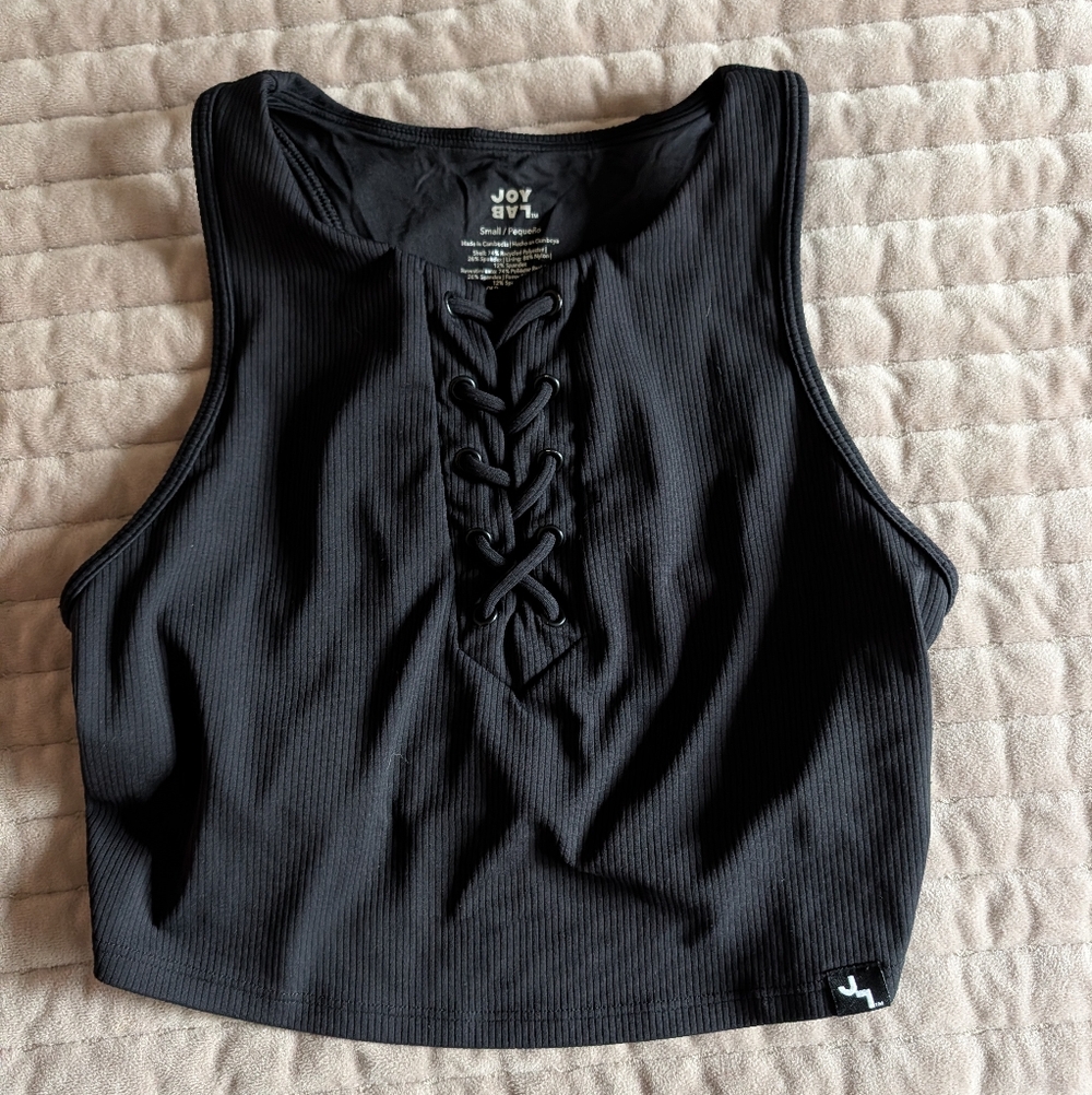 JoyLab Black Ribbed Lace-Up Crop Tank